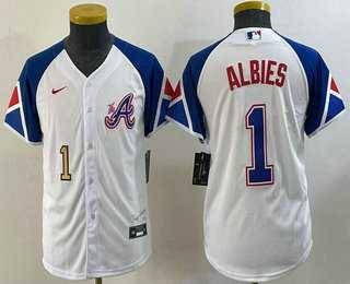 Youth Atlanta Braves #1 Ozzie Albies Number White 2023 City Connect Cool Base Stitched Jersey->mlb youth jerseys->MLB Jersey